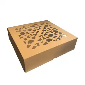 Box with PP window, 30x30x8 cm, unplasticized natural cardboard, lace pattern, wholesale Supreva