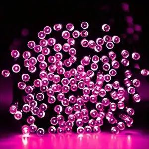Solar powered 100 LED pink decorative light string, garden light string