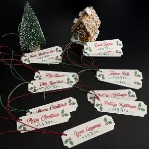 Set of 8 Personalized Christmas Gift Tags with Tie