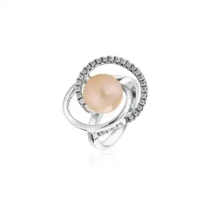 Silver ring with pink pearl and zircons, wholesaler