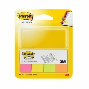 Самозалепващи индекси Post-it 670-4, хартиени, 20 мм х 38 мм, микс, неон, 4 х 50 л, на едро