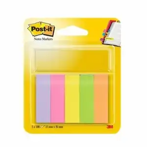 Самозалепващи индекси Post-it 670-5, хартиени 15 мм x 50 мм, микс, неон, 5x100 л, стоки на едро