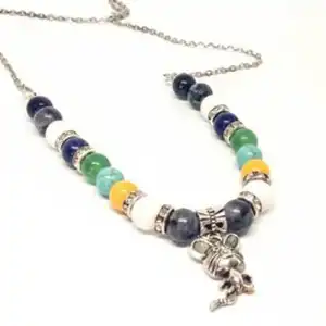 Metal mouse, necklace with natural stones
