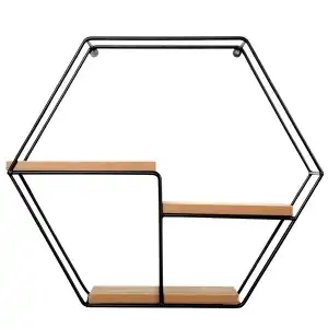 TORRE Wall shelf Black / Natural MDF / Metal 49x11x42cm