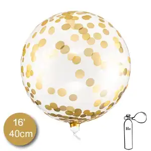Orbz balloon with gold confetti pattern, 40 cm, wholesale Supreva