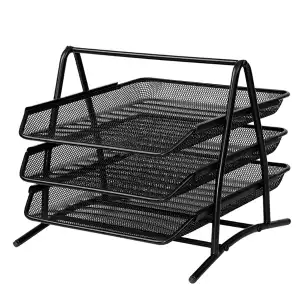 Tavita documente MESH, 3 compartimente neagra - OFFISHOP Angro Supreva