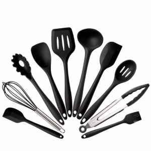 Set de 10 ustensile de gătit din silicon, Mrk Prestige, rezistente la căldura, negru, en-gros
